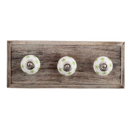 Green Star Ceramic Wooden Hooks